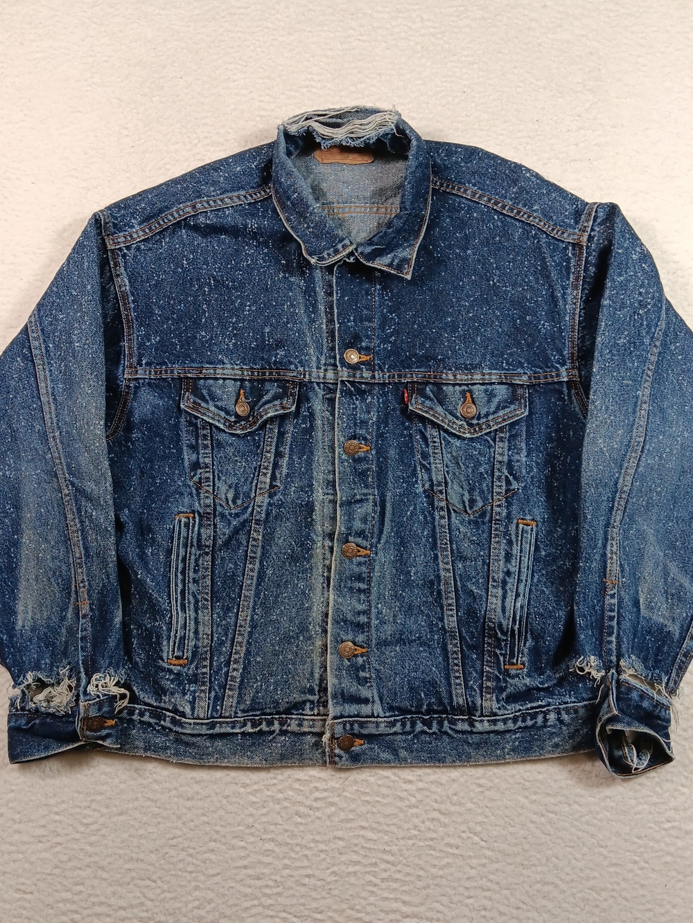 Vintage 80s Levi’s Jacket Mens Large Blue Denim Type 3 Galactic Wash Distressed